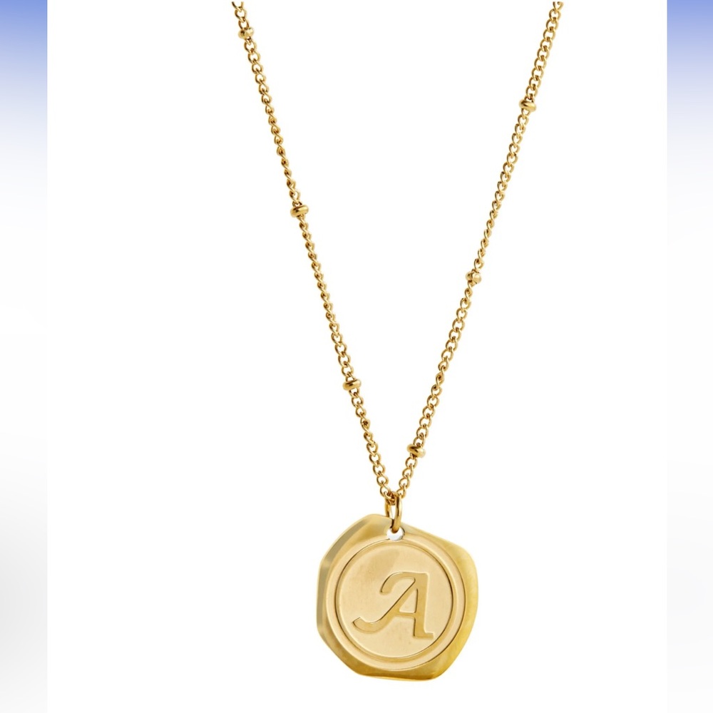 22K Yellow Gold Plated Stainless Steel Coin Initial A Necklace
